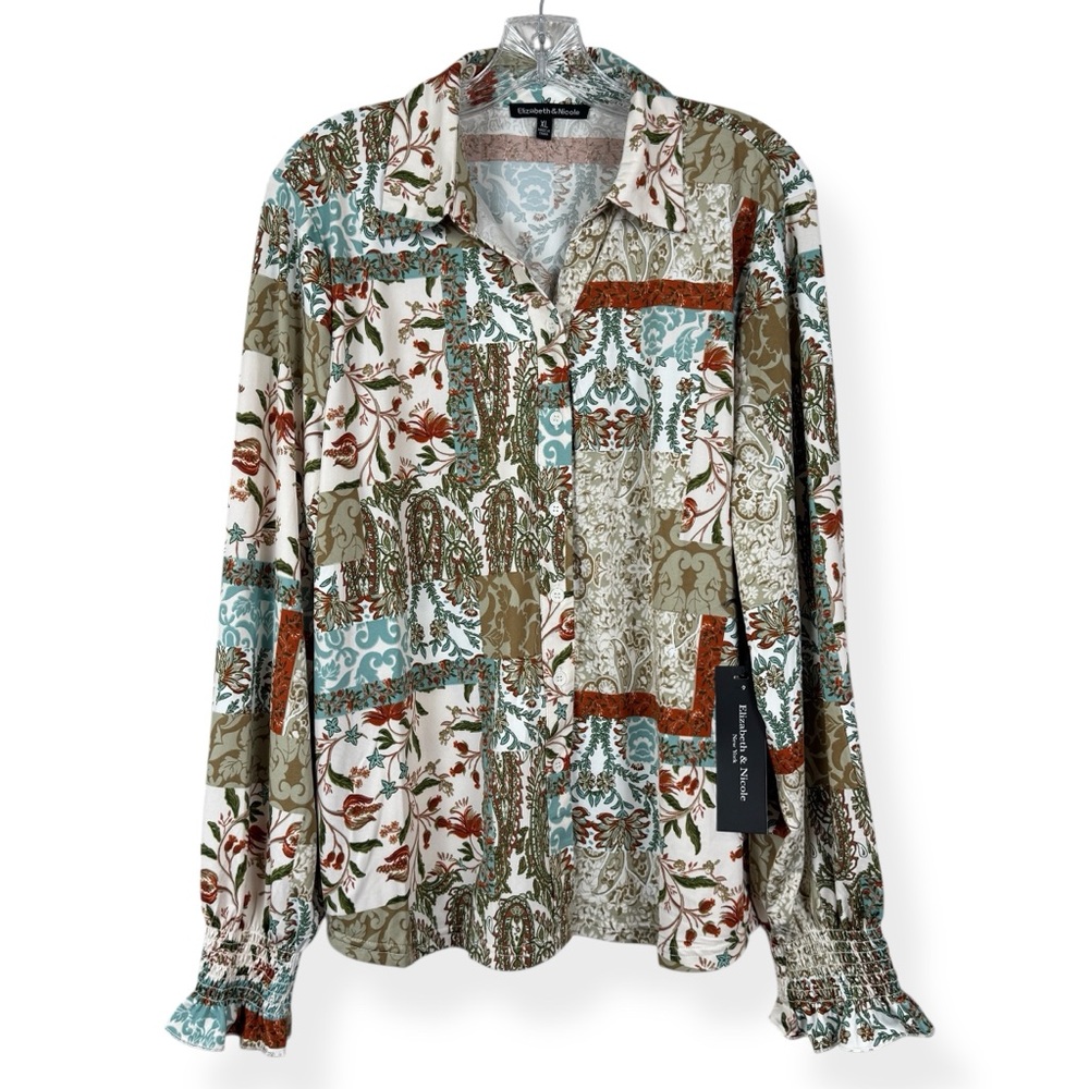 Elizabeth & Nicole Blouse Womens Size XL‎ Button Down Floral Paisley NWT